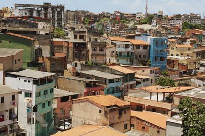 High angle view of buildings in town