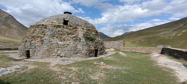 Low angle view of old ruins against sky