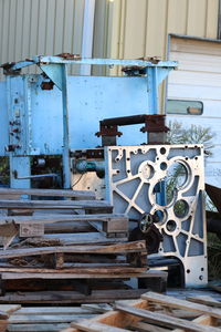 Close-up of old machine part in factory