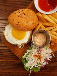 High angle view of breakfast on table