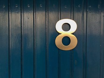 Close-up of number 8 on wooden door