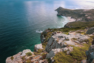High angle view of rocks on beach