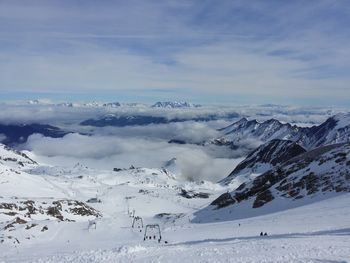 Scenic view of snowcapped mountains against sky