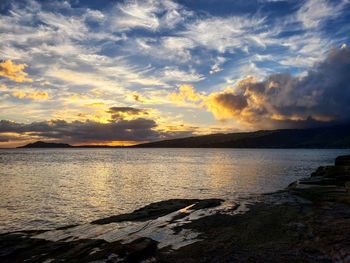 Scenic view of sea against dramatic sky