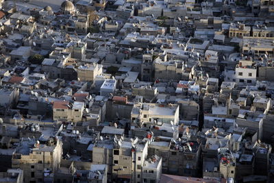 High angle view of buildings in city