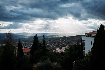 Panoramic view of buildings in city against sky