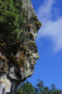 Low angle view of rock formation against sky