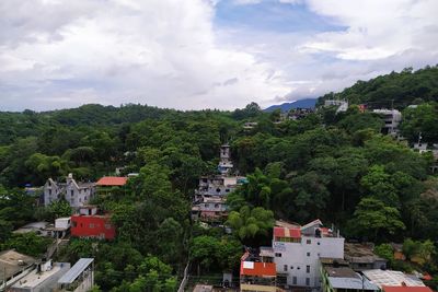 High angle view of townscape against sky