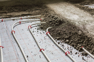 High angle view of construction site on road in city