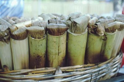 Close-up of stack of table