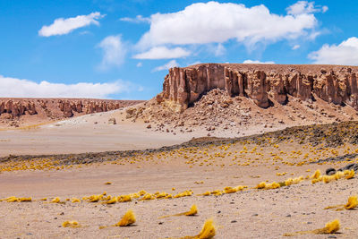 Rock formations on land against sky