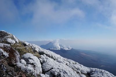 Scenic view of snowcapped mountains against sky