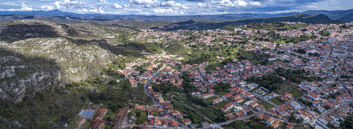 High angle view of townscape against sky