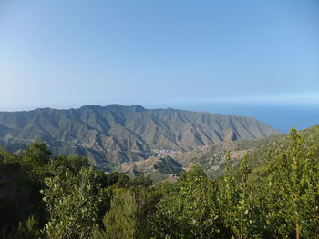 Scenic view of mountains against clear sky