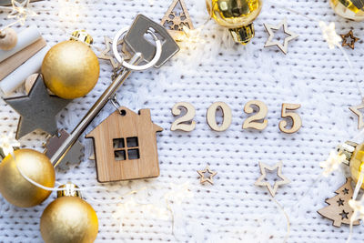 Directly above shot of christmas decorations on table