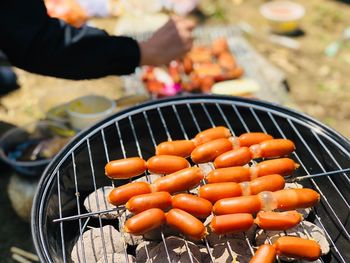 High angle view of vegetables on barbecue grill