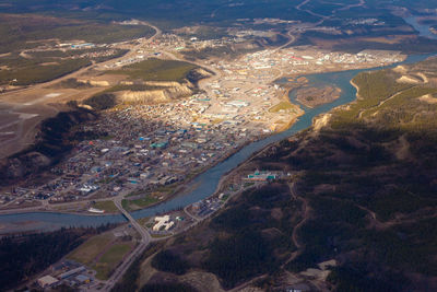 High angle view of cityscape seen from airplane