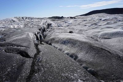 Scenic view of glacier at skaftafell