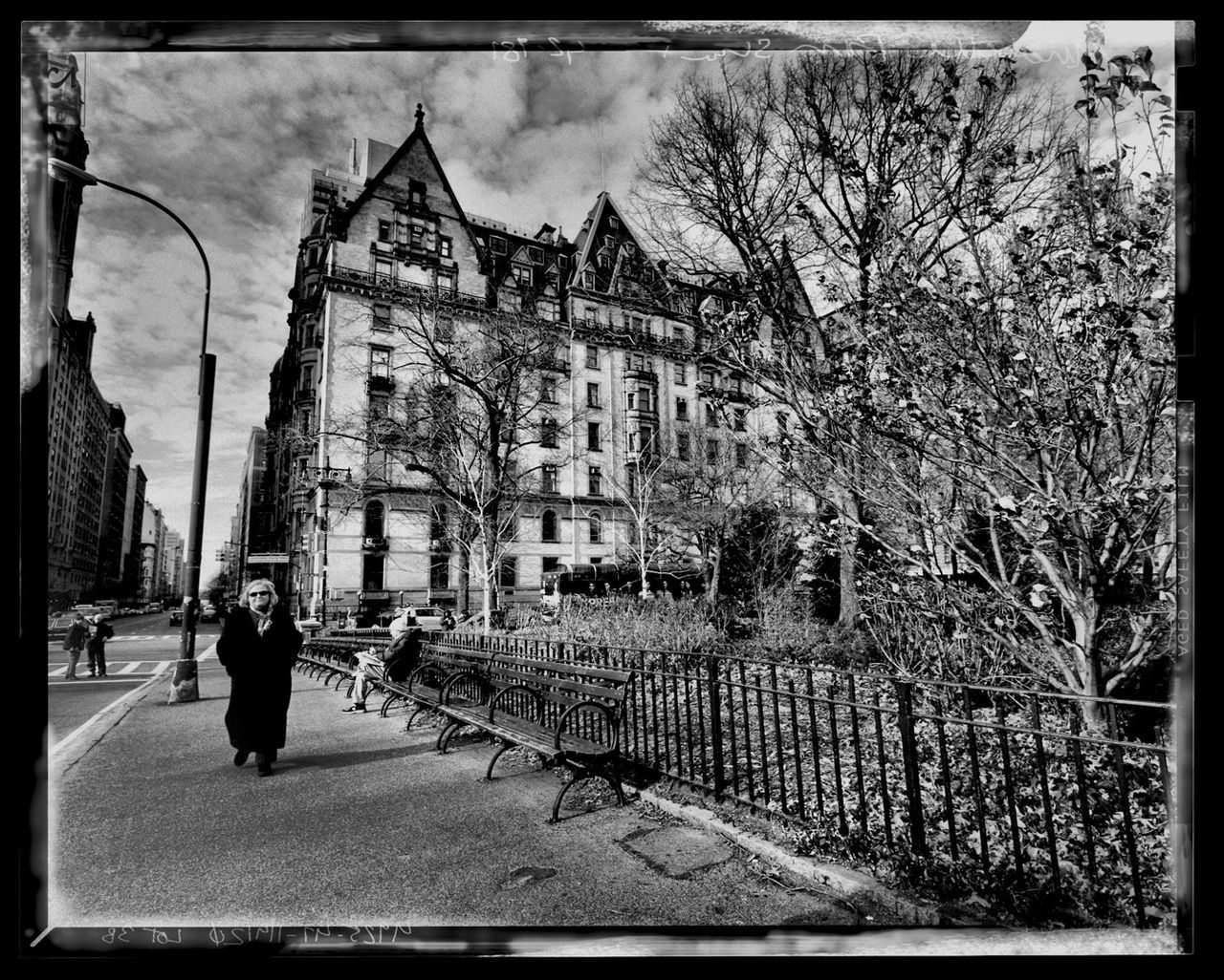 transfer print, building exterior, architecture, built structure, auto post production filter, tree, sky, city, street, cobblestone, incidental people, bare tree, day, outdoors, house, facade, footpath, residential structure, building