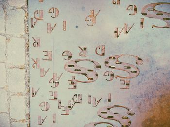Close-up of text on wall