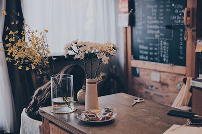 Potted plants on table at home