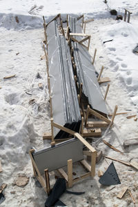 High angle view of ice on beach