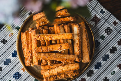 High angle view of food on table