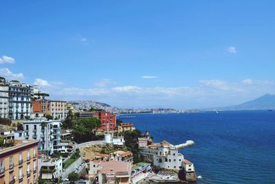 High angle view of city at waterfront