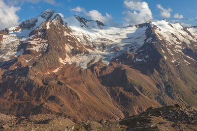 Sunset panorama of barba d'orso glacier at the foots of the palla bianca peak