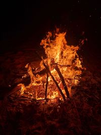 High angle view of fire at night