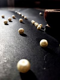 Close-up of pearls on table