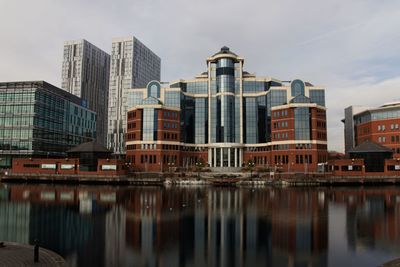 Reflection of buildings in city