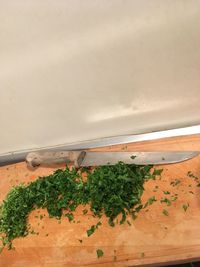 High angle view of chopped on table
