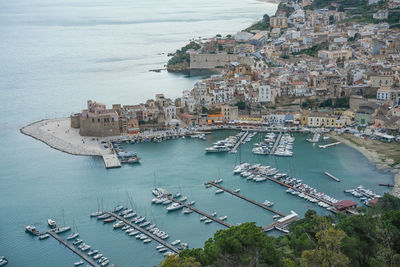 High angle view of boats in sea