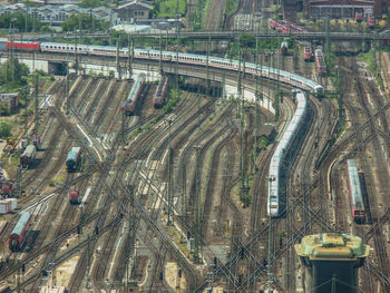 High angle view of traffic on road in city