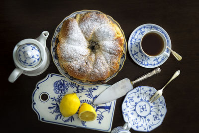 High angle view of breakfast on table