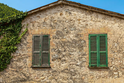 Low angle view of window on building