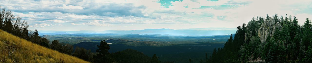 Scenic view of tree mountains against sky