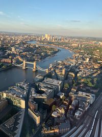 High angle view of river amidst buildings in city