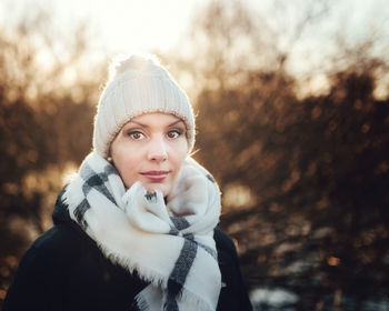 Portrait of smiling woman in winter