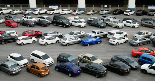 High angle view of vehicles on road