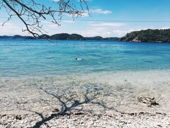 Scenic view of sea against blue sky