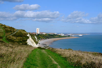 Panoramic view of eastbourne coastline from beachy head