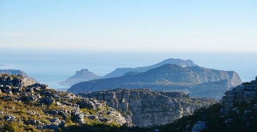 Scenic view of landscape and mountains against sky