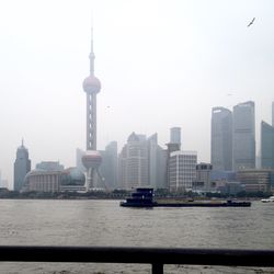 City skyline with river in background