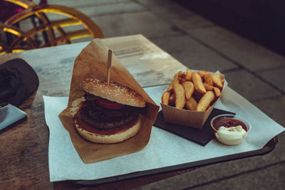 High angle view of food on table