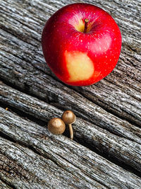 High angle view of apple on table