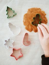 Midsection of person holding cookies on table