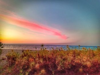 Scenic view of sea against sky during sunset