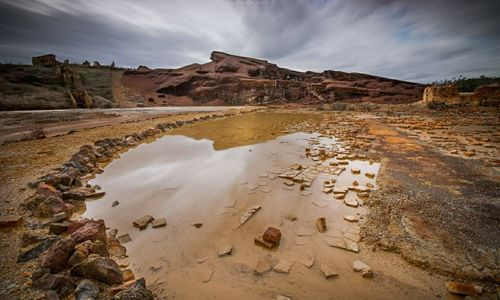 Scenic view of land against cloudy sky